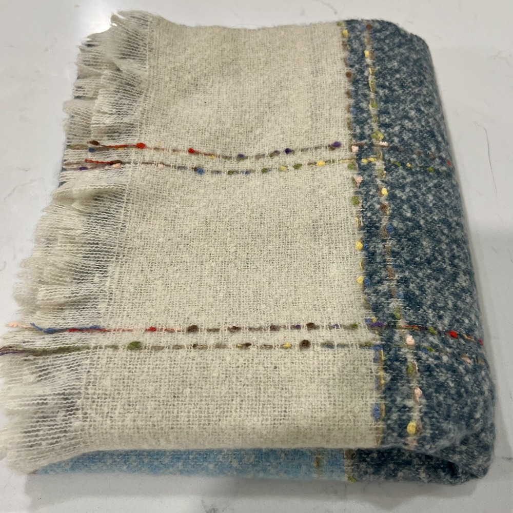 Womens Multi Colored Blue Oversize Shawl, Pashmina, Wrap 24"x 76" Fringe